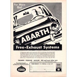 1966 Abarth Performance Free Exhaust Systems Vintage Print Ad Cartoon Wall Art